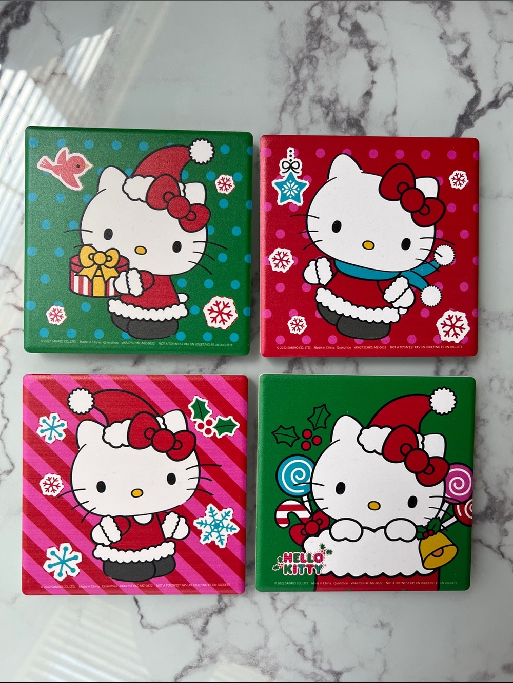 Hello Kitty Holiday Coaster Set - Red & Green Festive Tiles